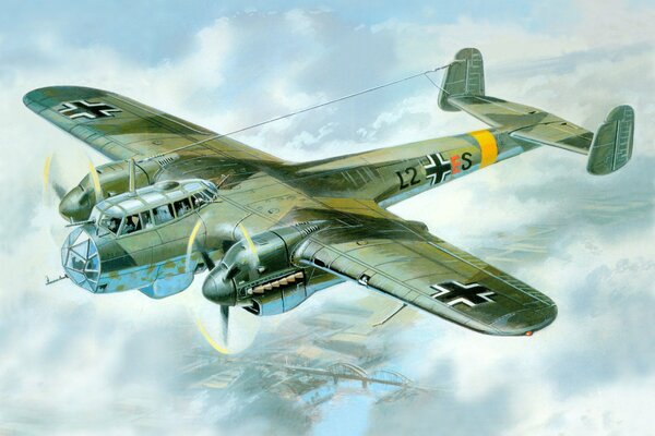 Rysunek niemieckiego samolotu z czasów II wojny światowej