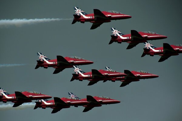 Red fighters in the sky