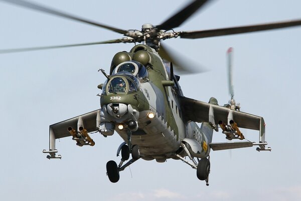 Mi-24 combat helicopter in flight