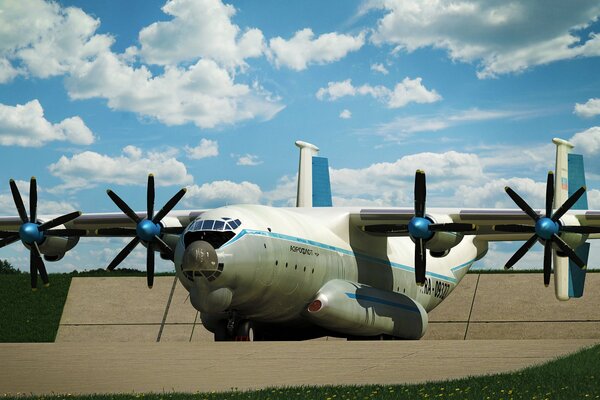 Советский военный самолёт АН-22 стоящий на земле