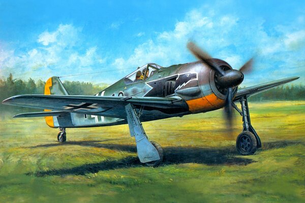 German single-seat fighter with a working propeller on the field