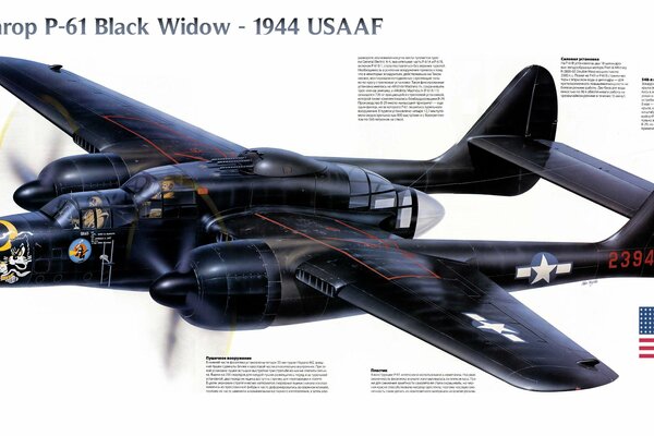 Fighter jet black Widow of the Second World War