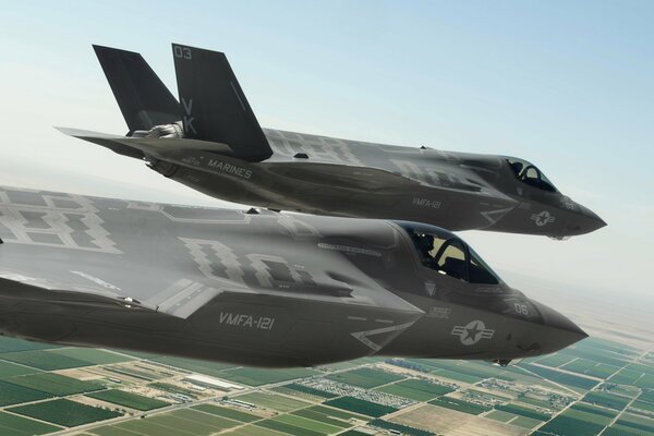 Two F35bs in the sky over peaceful Pindustan