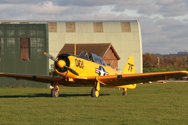 Airfield with American scientists Texan aircraft