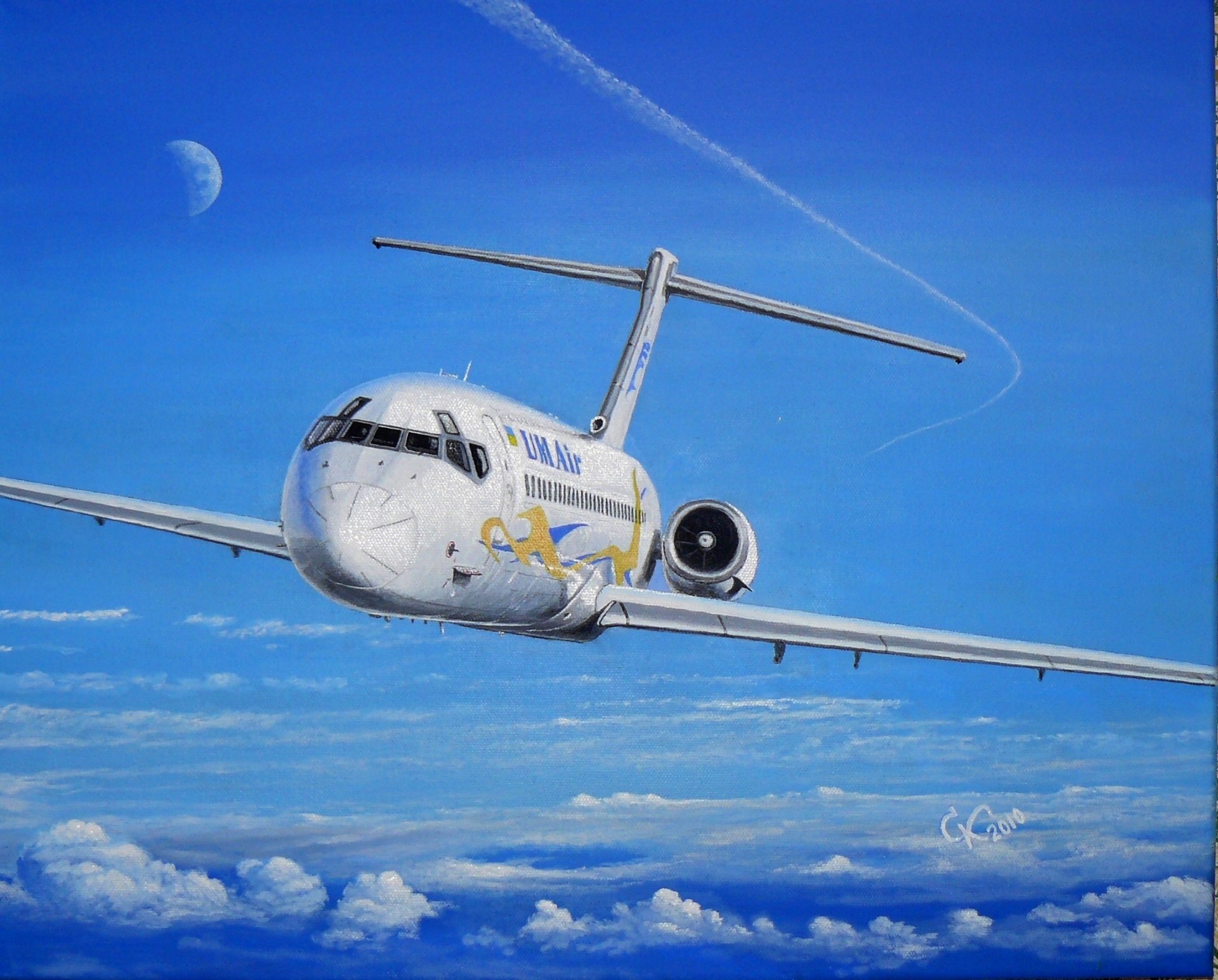 ky clouds plane pattern canvas oil sergey konovalov