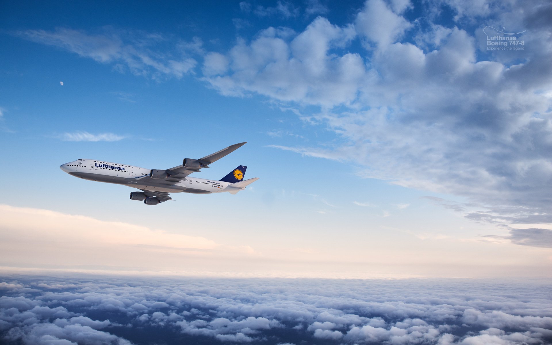 boeing lufthansa passagier flugzeug lufthansa verkehrsflugzeug wolken fliegen fliegen in der luft mond passagier fliegen luft