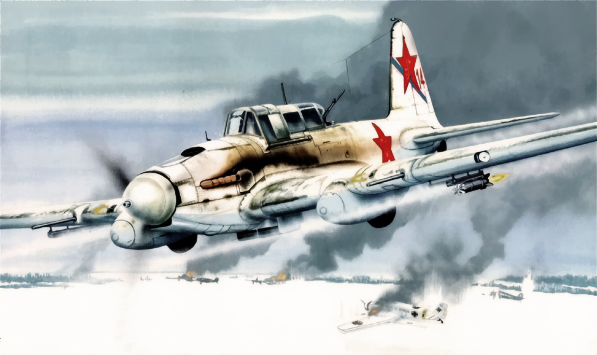 il-2 stormtrooper il-2 ruso cazabombardero avión ww2 guerra arte pintura il 2 m