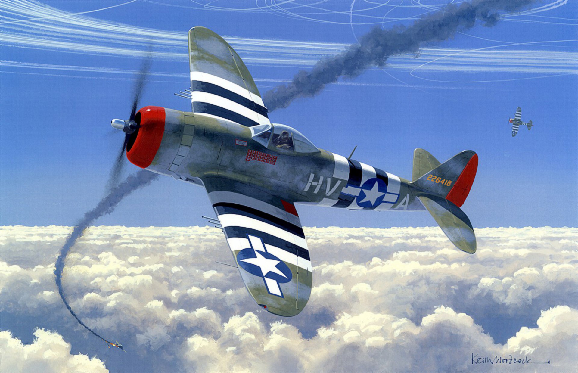 p 47 thunderbolt aerial combat hand-to-hand combat ww2 war painting art airplane