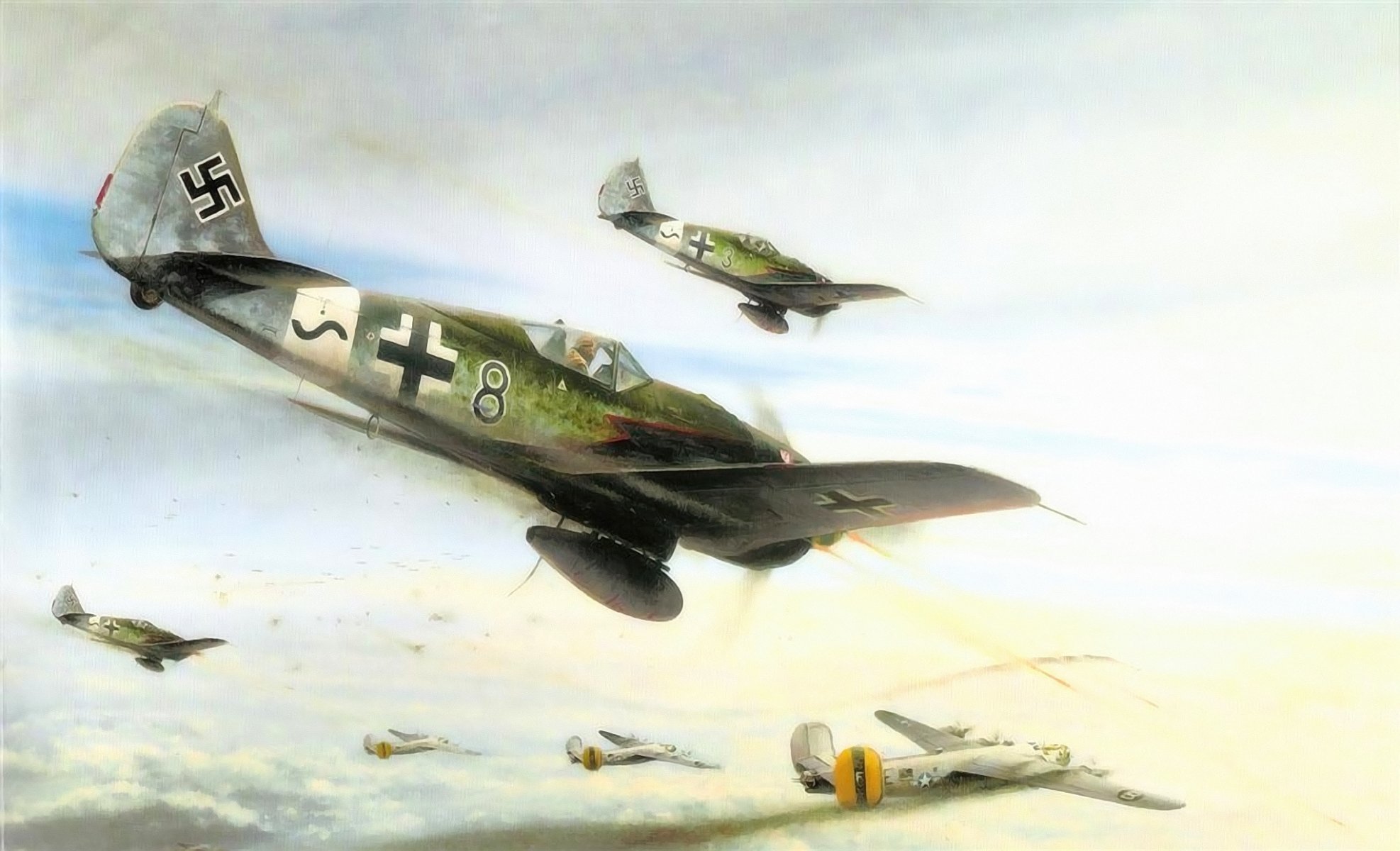 fw 190 b 24 liberatore combattimento corpo a corpo ww2 combattimento guerra arte concept art pittura