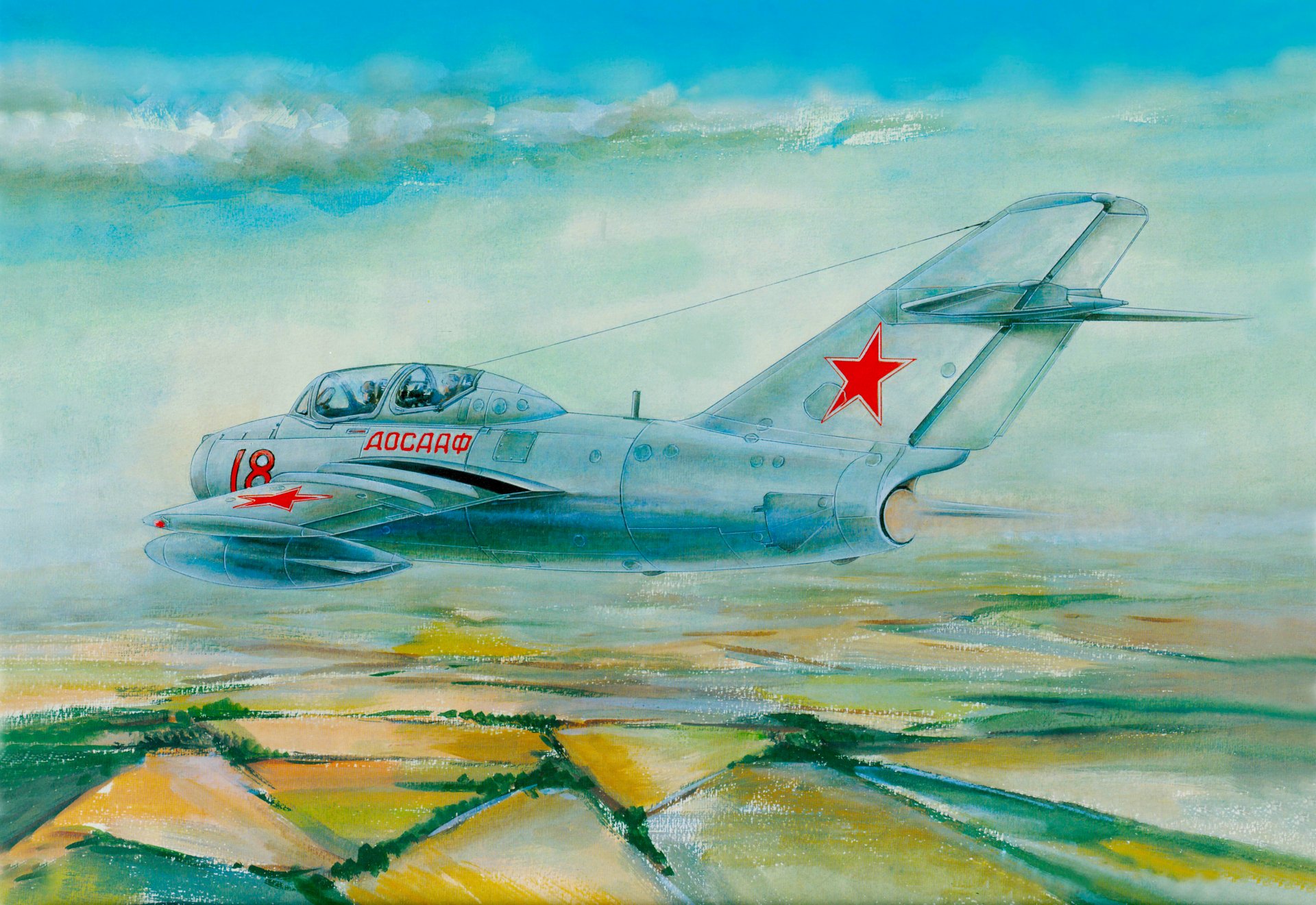 mig-15 fagot fighter mikoyan gurevich art picture bow flight