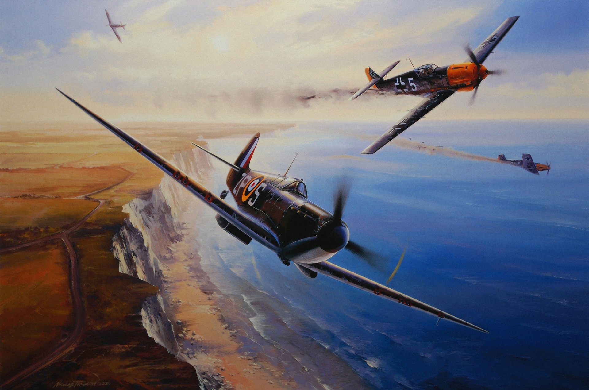 messerschmitt bf 109 superficie spifire battaglia d inghilterra ww2 guerra corpo a corpo pittura arte aereo