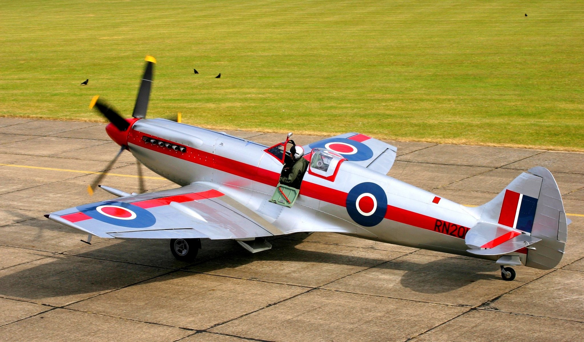 runway field plane supermarine spitfire mk.xiv uk fast fighter pilot ready for takeoff