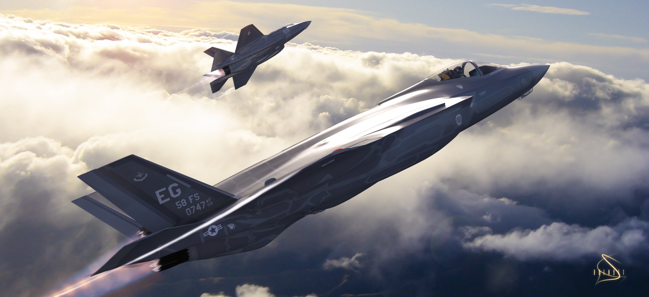 f-35 lightning ii american fighter bomber of the fifth generation plane aviation art