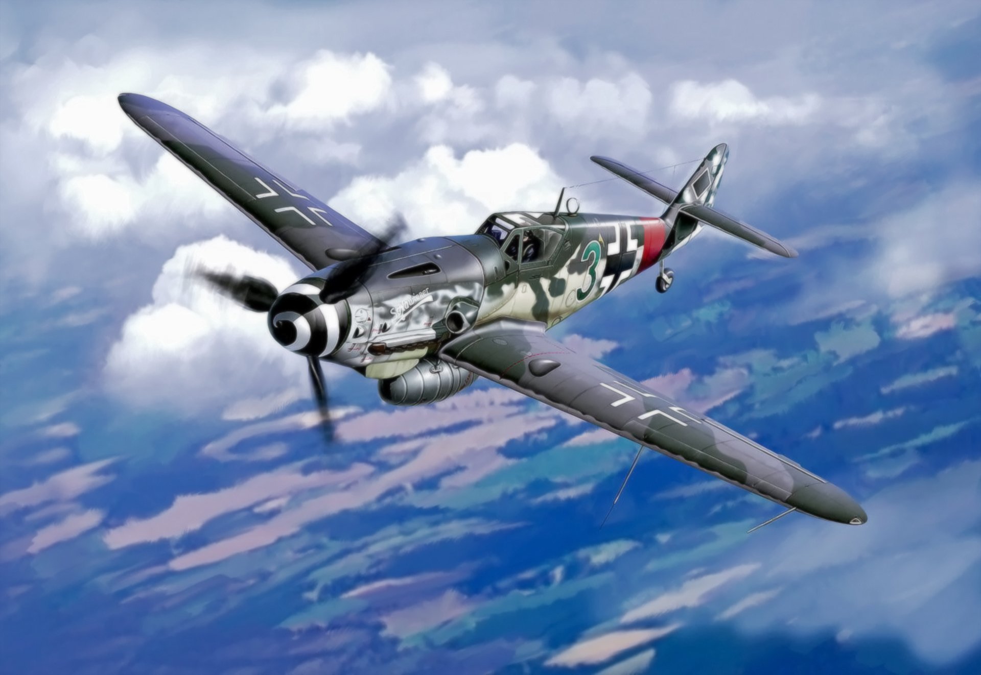 bf 109 ww2 luchador alemán guerra pintura arte avión