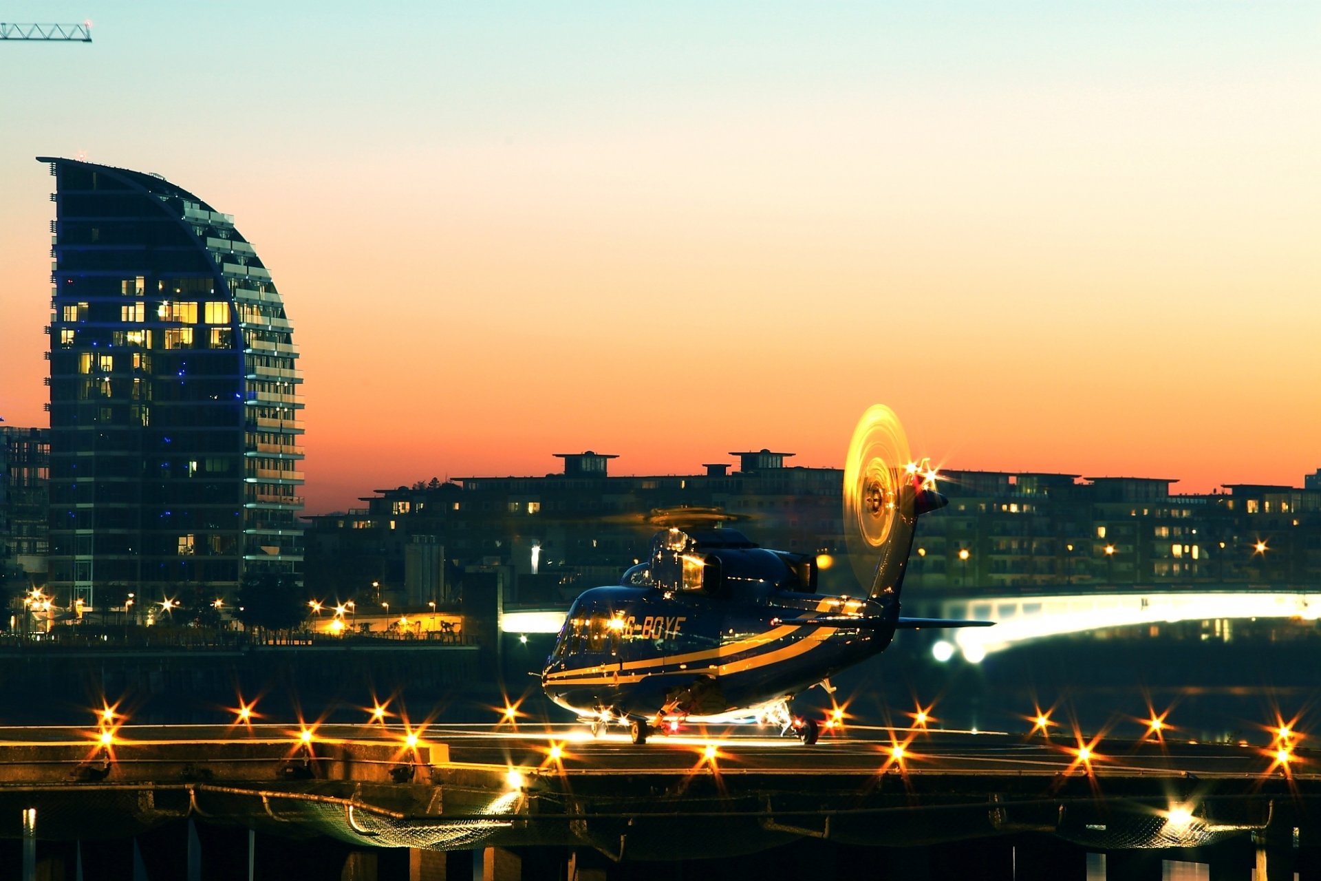 night sunset london heliport heliport landing light