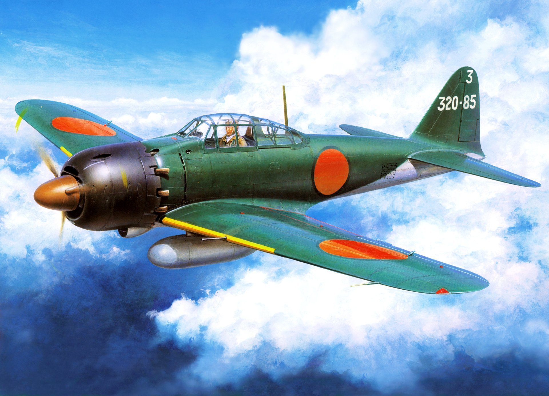 art ciel japonais pont combattant mitsubishi a6m reisen type 0 ww2 dessin