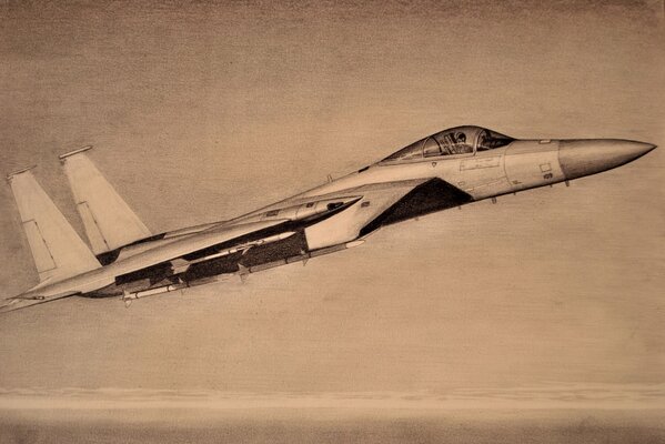 Pencil drawing of an f-15 tactical fighter