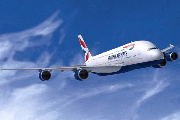 Airbus blanco de british airways en el aire