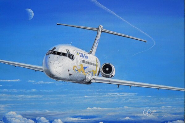Obraz Olejny Siergieja Konowałowa samolot na niebie nad chmurami