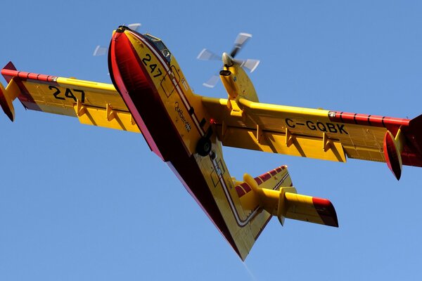 Канадский многоцелевой самолёт, cl -415, летит в ясном небе