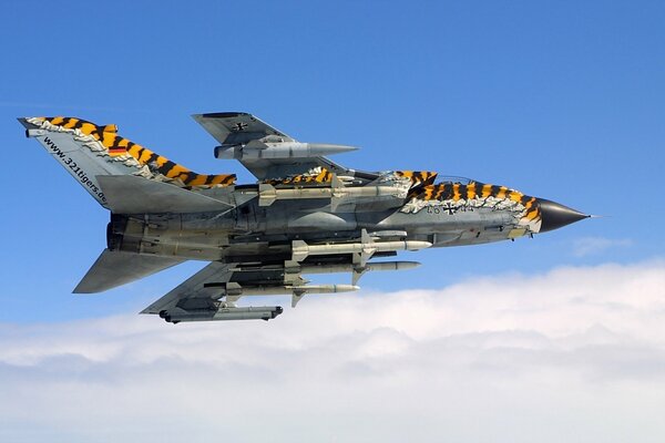 In the blue sky of a tornado plane