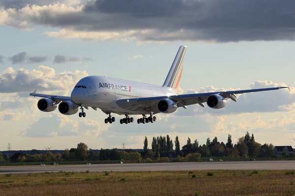 Airflance a380 takes off on the runway