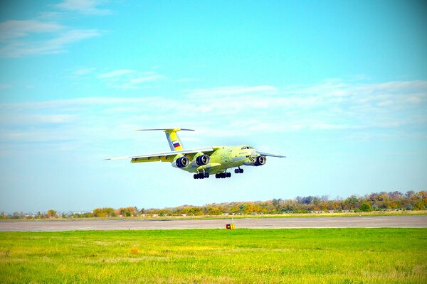 The military transport plane of the Russian aviation takes off into the sky