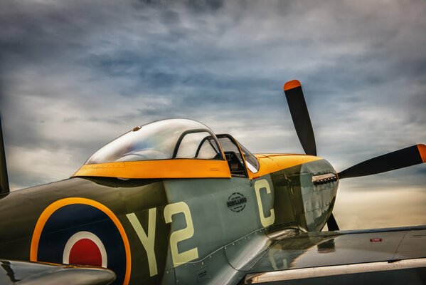 The p-51 fighter jet is on the runway