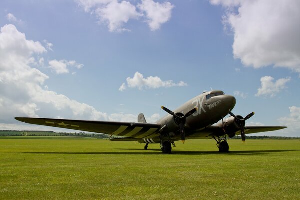 C-47 military transport aircraft in the field