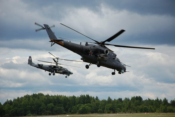 Two helicopters take off to new horizons