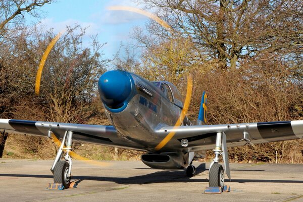 Mustang with the propeller turned on