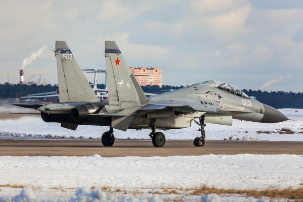 Two-seat multi-purpose fighter against the sky