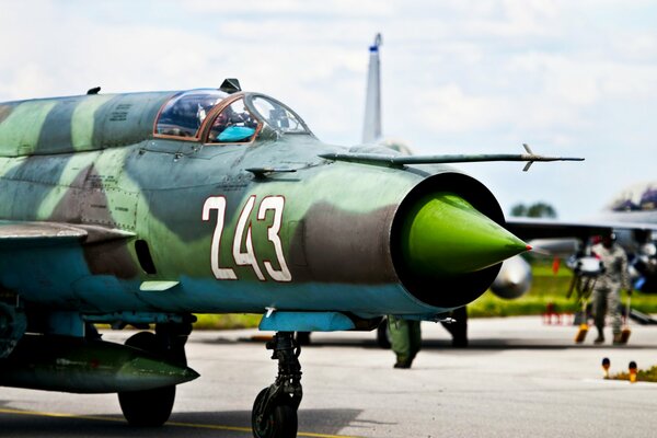 Russian mig fighter jet at the airfield