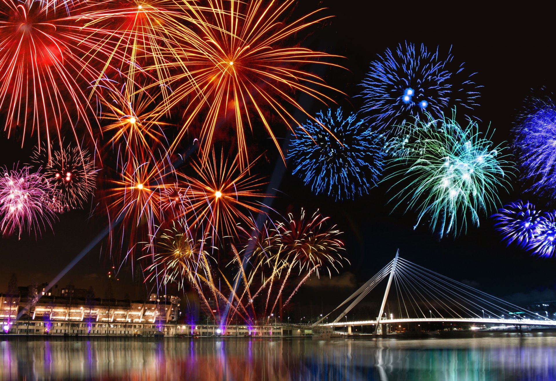 feu d artifice salut ville nuit eau lumière lumières ciel