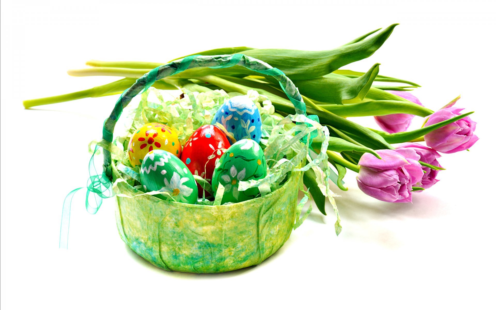 basket eggs flower tulips pink easter