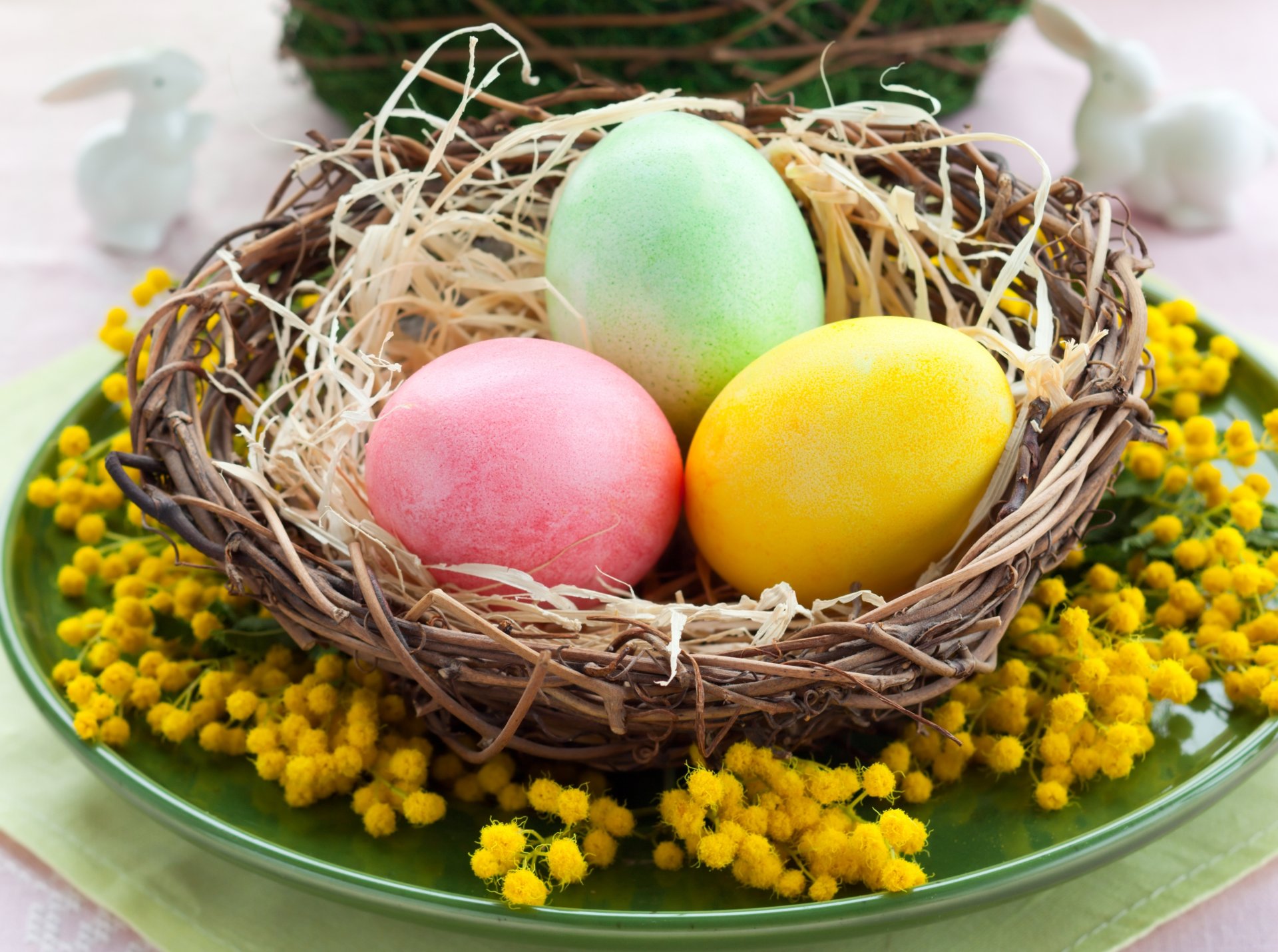 easter holiday spring eggs easter nest plate table