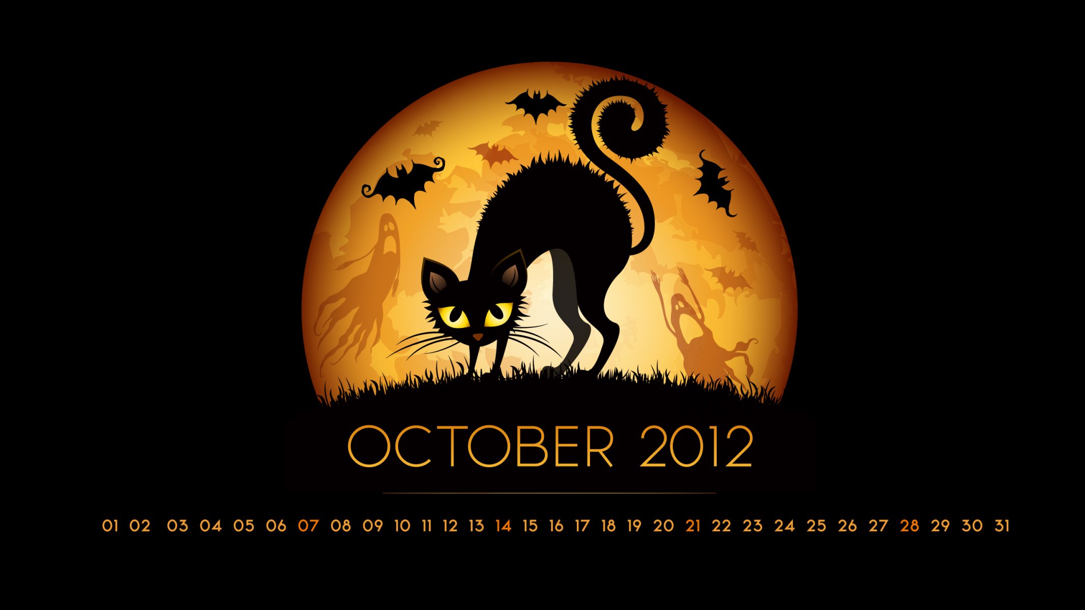 helloween halloween octubre calendario mes números gato luna fantasmas ratones