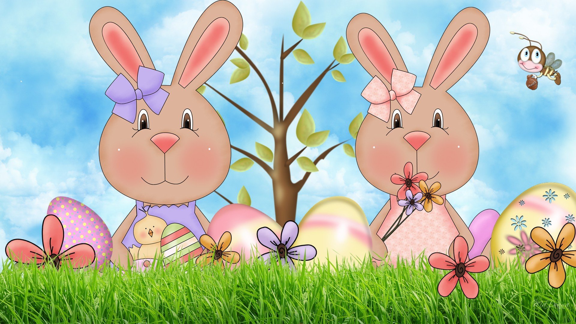 easter art egg bunny easter bunny flower bow tree