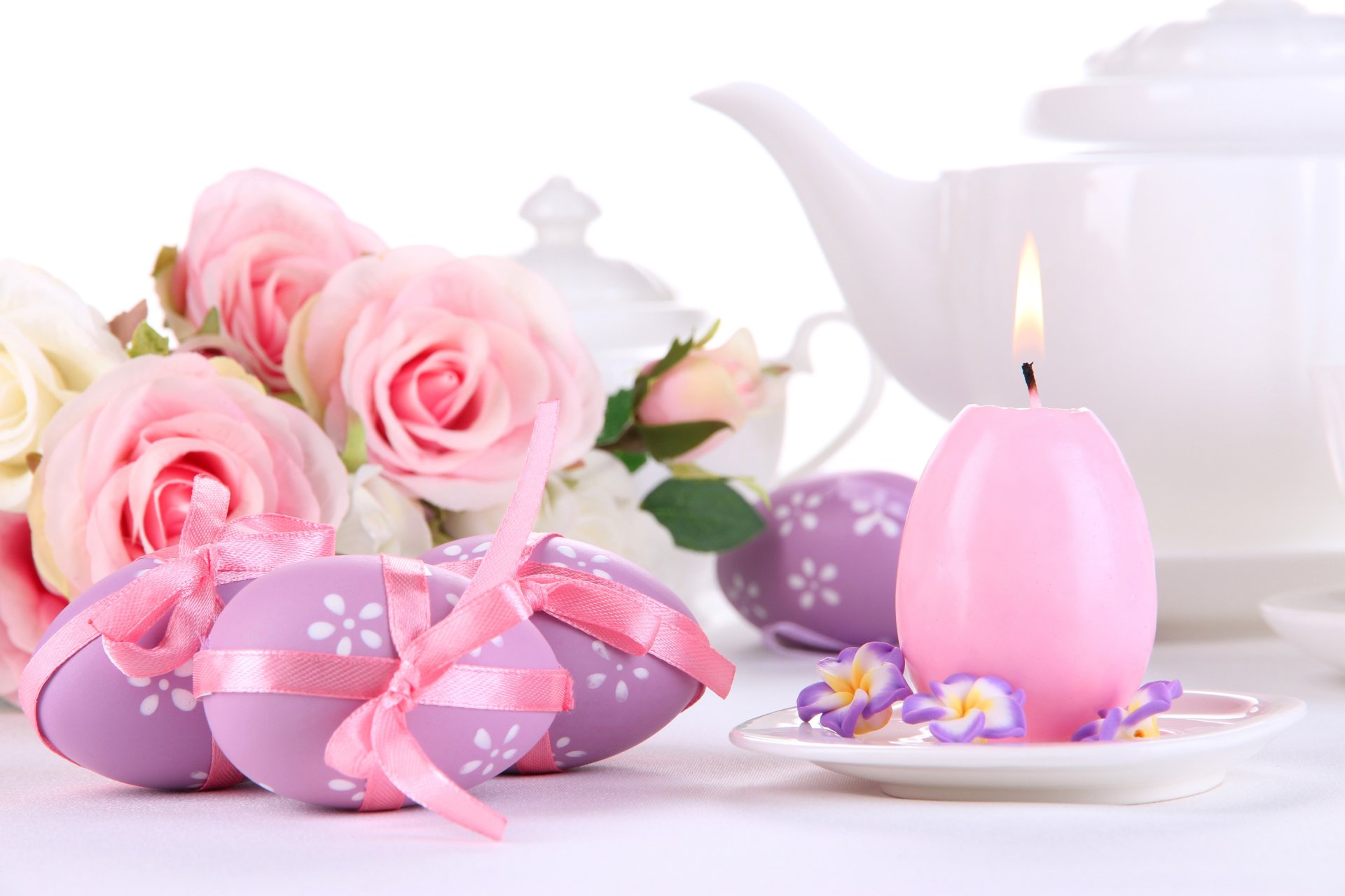 easter eggs easter pink candle holiday spring flowers rose