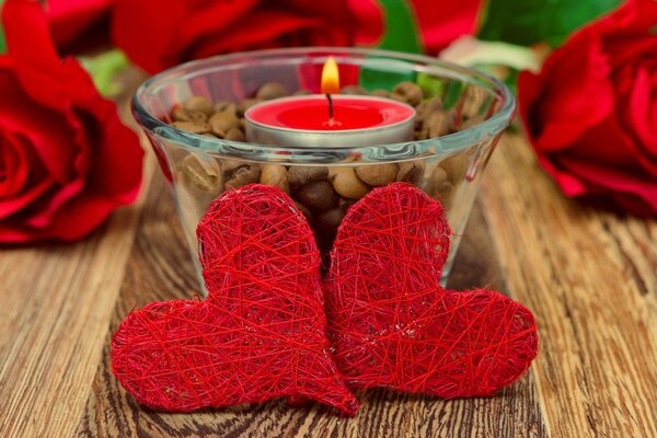 Día de San Valentín y corazones rojos