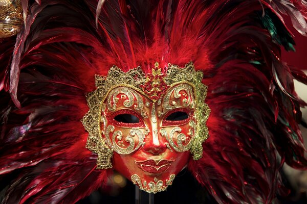 Masque de mascarade avec des plumes rouges
