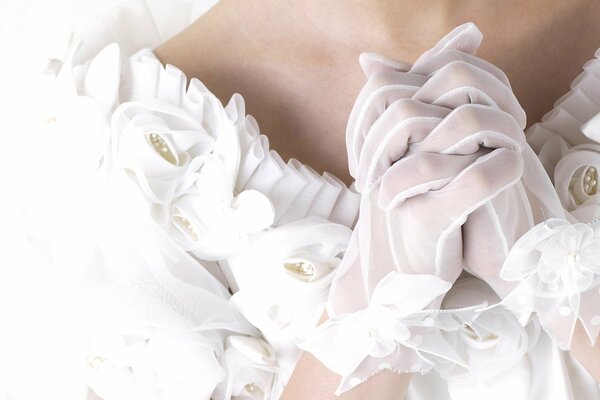 The bride s hands folded in a lock