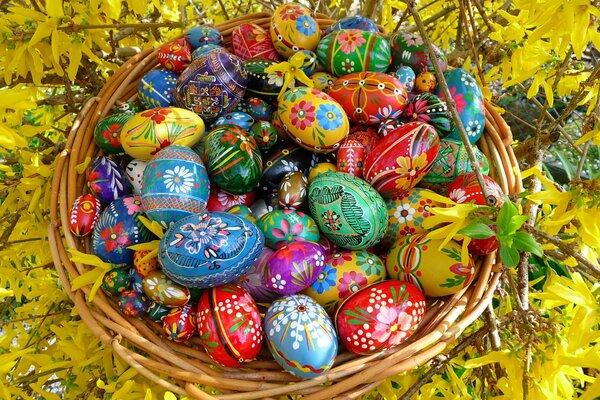 Cesto di uova di Pasqua colorate