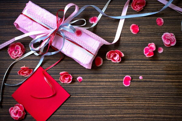 Gift wrapped in pink wrapping paper