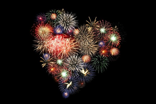 Festive fireworks in the shape of a heart