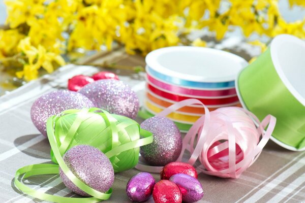 Easter still life. Decorative eggs