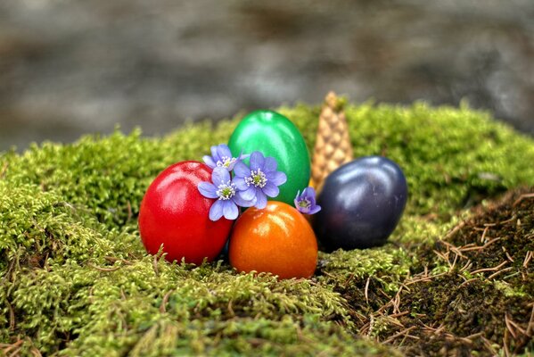 On a fur backing Easter dyed egg