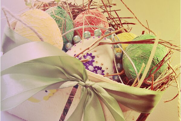 Beautiful basket with Easter eggs