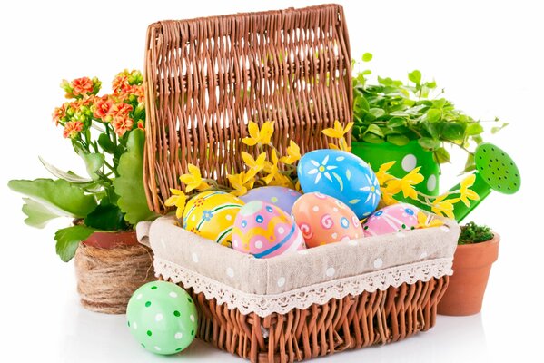 Easter eggs in a wicker basket