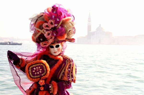 Carnival in Venice, a girl in a mask and outfit